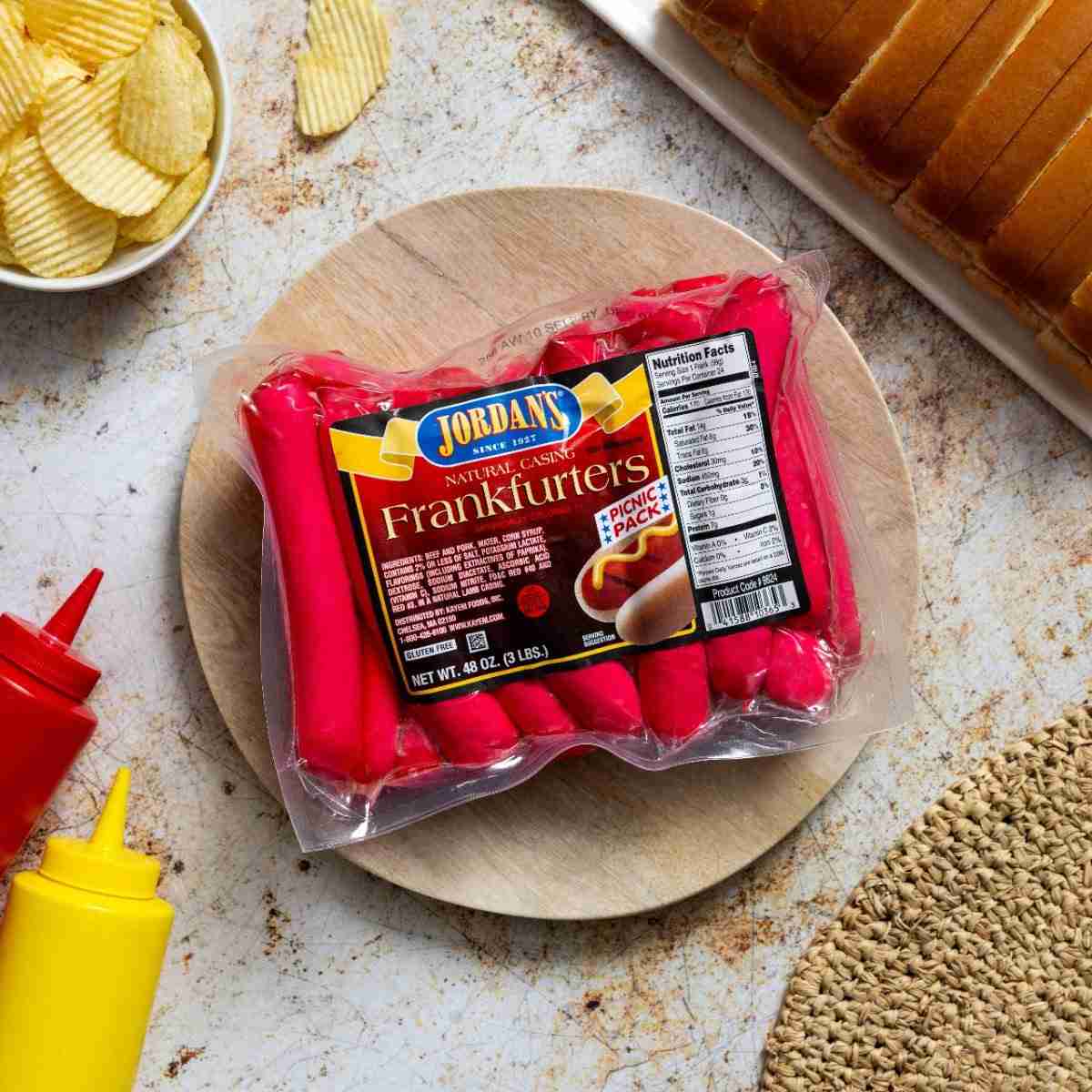 Red Hot Dogs – Jordan’s Natural Casing Red Frankfurters – 3 lb