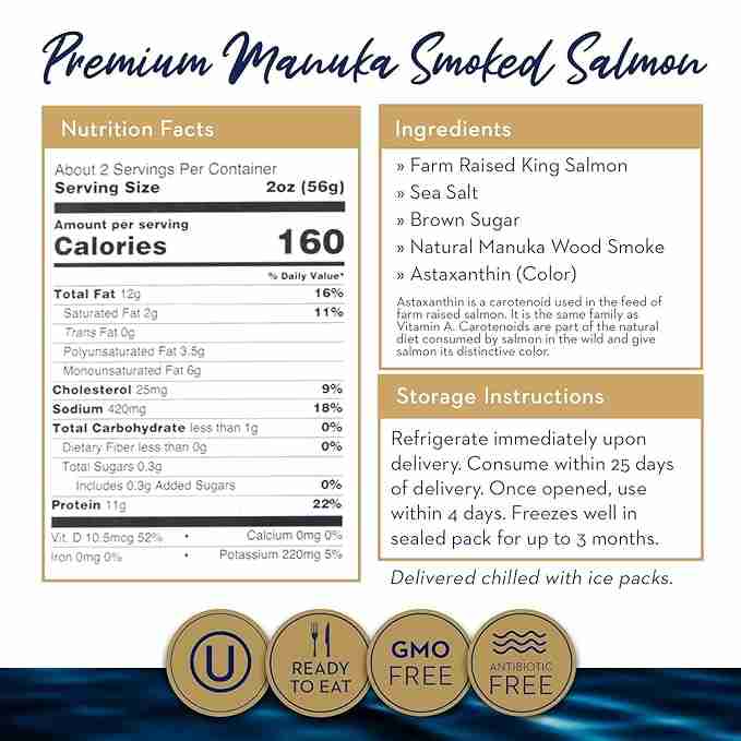 Regal New Zealand King Salmon – Beech Wood Smoked Salmon Slices – 3.5 oz