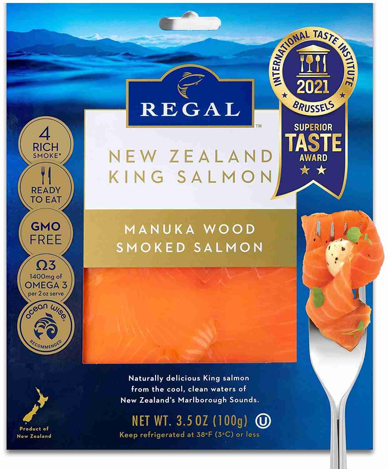 Regal New Zealand King Salmon – Manuka Wood Smoked Salmon Slices – 3.5 oz